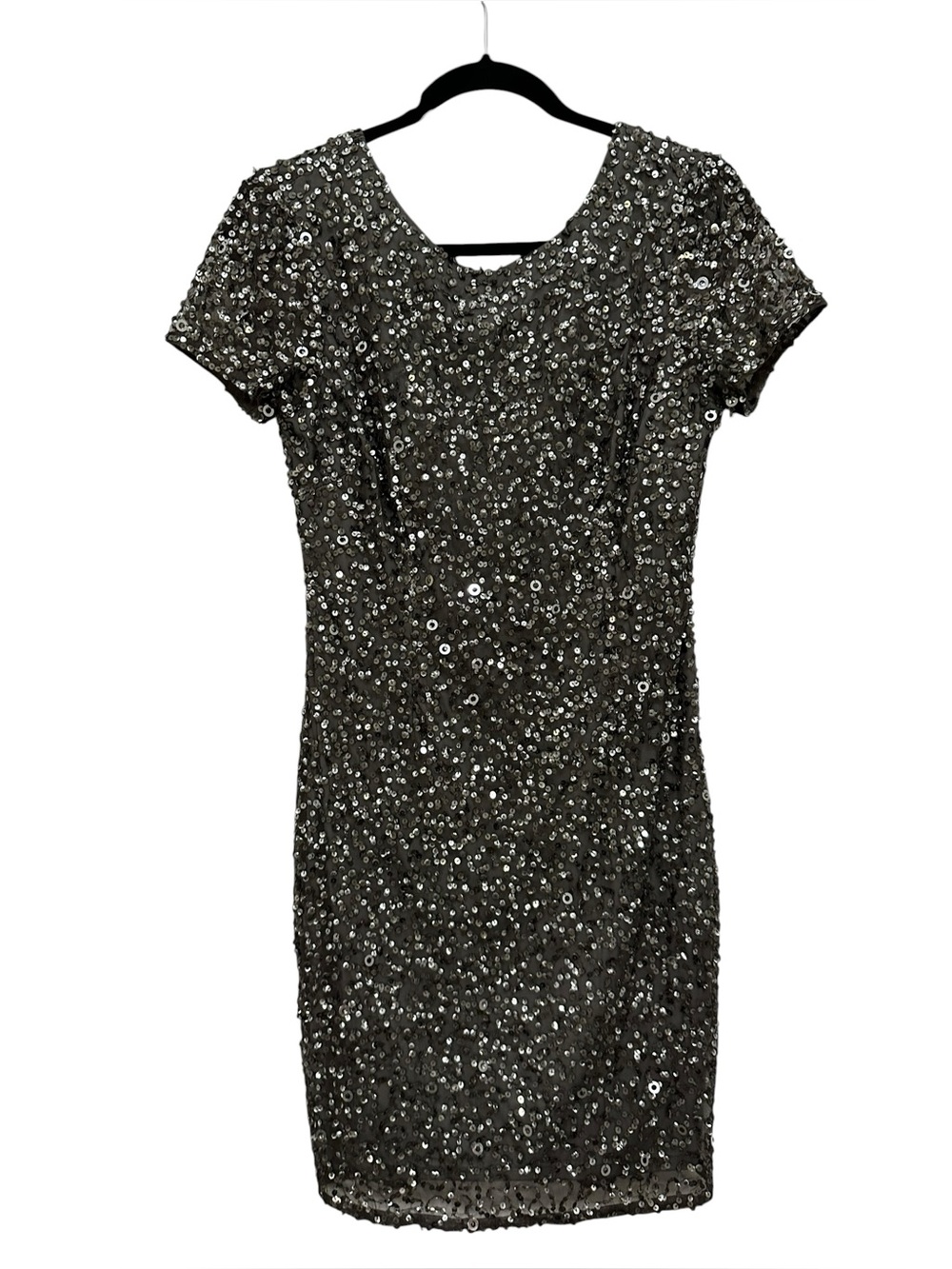 Womens size 6 Adrianna Papell Grey Sequin Short Sleeve Mini Sheath Dress